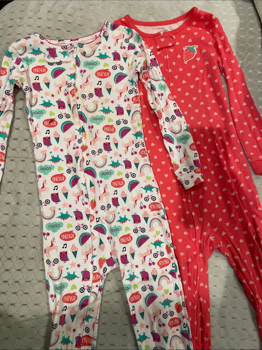 Simple Girls' Pink and White Heart & Rainbow Print One-Piece Footies - 2-Pack